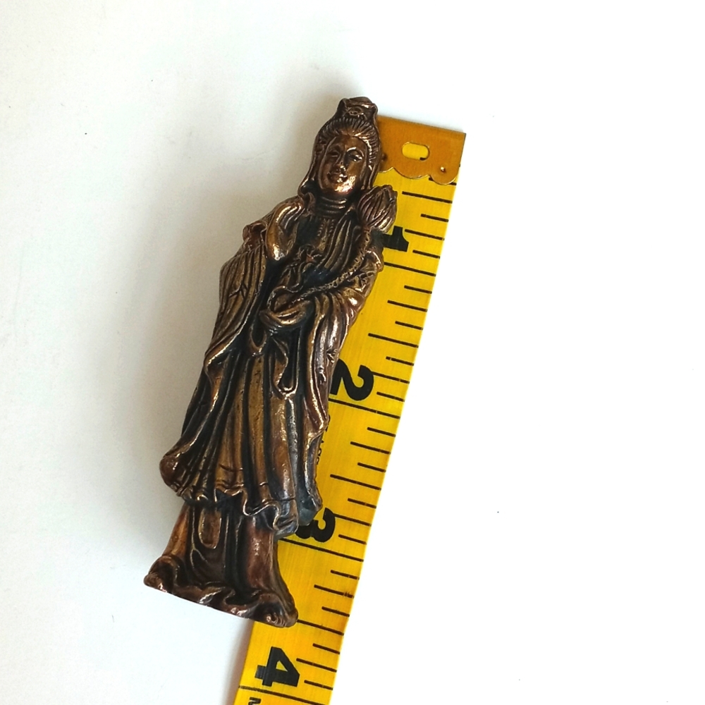 Antique Vintage Elegant Bronzed Brass Figurine With Lotus Flower From India - Picture 10 of 12